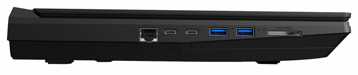 A sinistra: Gigabit Ethernet, Thunderbolt 3, USB 3.1 Gen 2 Type-C, 2x USB 3.1 Gen 1 Gen 1 Type-A, lettore di schede