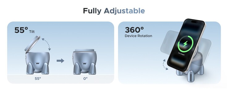 Il caricabatterie a forma di razzo Ugreen Uno può ricaricare un iPhone sia in posizione verticale che orizzontale. (Fonte: Ugreen)