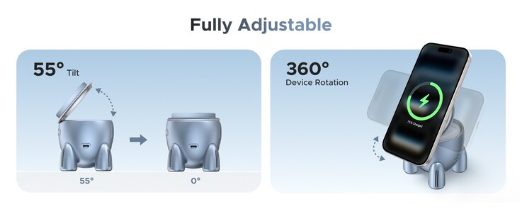 Il caricabatterie a forma di razzo Ugreen Uno può ricaricare un iPhone sia in posizione verticale che orizzontale. (Fonte: Ugreen)