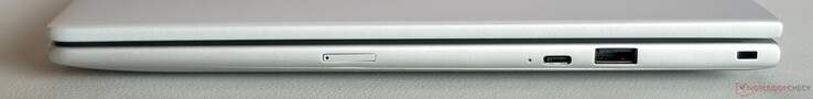 Corretto: USB-C 3.2 Gen.2 (10 Gbps, DisplayPort 1.4, alimentazione), USB-A 3.2 Gen.1 (5 Gbps, alimentata), slot di sicurezza Nano