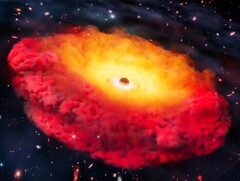 Una rappresentazione artistica della galassia CAPERS-LRD-z9 (Fonte: Erik Zumalt e l&#039;Università del Texas ad Austin)