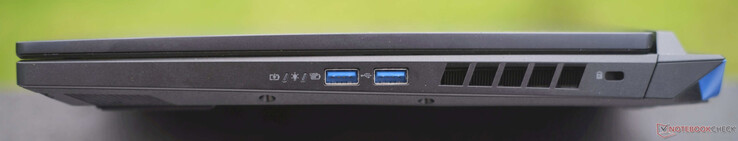 A destra: spie luminose, 2x USB-A 3.2, blocco Kensington