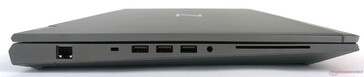 A sinistra: 1x LAN (RJ-45), 3x USB 3.1 Gen 1 (1x con funzione di ricarica), 1x combo cuffie/microfono