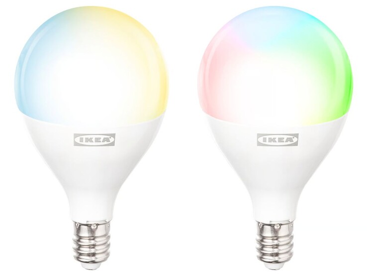 La lampadina IKEA Kajplats LED E12 smart globo/bianco opale 