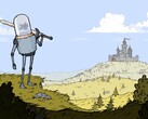 Immagine del gioco Feudal Alloy che mostra un cavaliere con la testa di un acquario e un castello sullo sfondo. (Fonte: Steam)