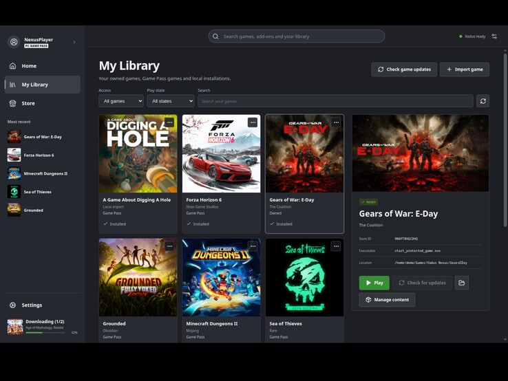 Ecco come appare la libreria di giochi del launcher Xodus Nexus. (Nell'immagine: uno screenshot del launcher Xodus Nexus.)