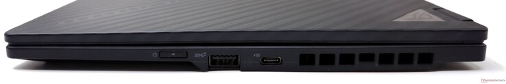 A destra: Pulsante di accensione, USB 3.2 Gen 2 Type-A, USB 4 Gen2 Type-C con DisplayPort 1.4 e Power Delivery
