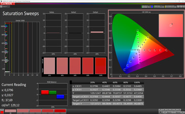 CalMAN: Saturazione colore - spazio colore target sRGB, profilo colore standard