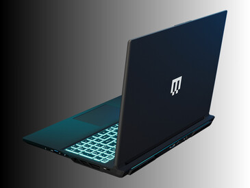 Vista posteriore del laptop da gioco Super 16 di Maingear con angolazione (Fonte: Maingear PR)