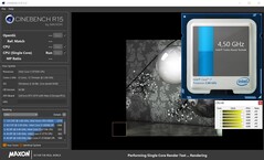 Informazioni sulla CPU durante un Cinebench R15 single-core benchmark Cinebench R15