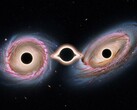 Un'immagine illustrativa che mostra le due galassie che condividono 3 buchi neri (Fonte immagine: immagine generata dall'AI; modificata)