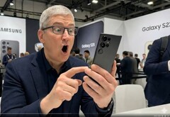 Il deepfake virale mostra Tim Cook come fan del Samsung Galaxy S25 Ultra. (Fonte immagine: X, Noah Cat, @Cartidise, screenshot).
