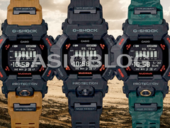 Nella foto - il Casio G-Shock GDG-B100-1 (tutto nero), GDG-B100-1A3 (nero con cinturino verde camo) e GDG-B100-1A5 (nero con cinturino sabbia).