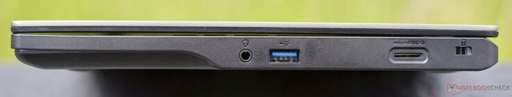 A destra: Jack audio, USB-A 3.2 Gen1 (5 GBit/s), lettore di schede microSD, lucchetto Kensington