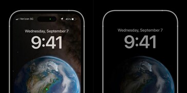 mockup del display always-on dell'iPhone 14 Pro. (Fonte: anonymous-A.S./MacRumors)