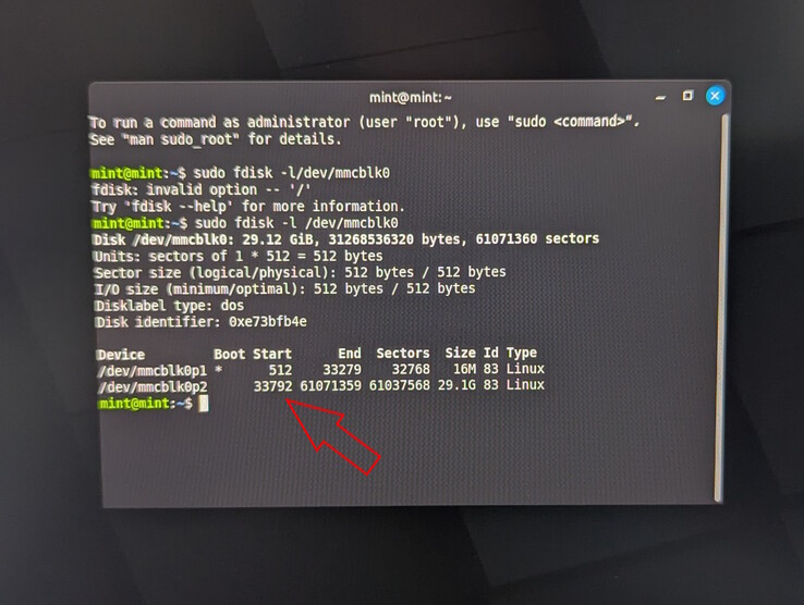 Annoti il settore iniziale della seconda partizione