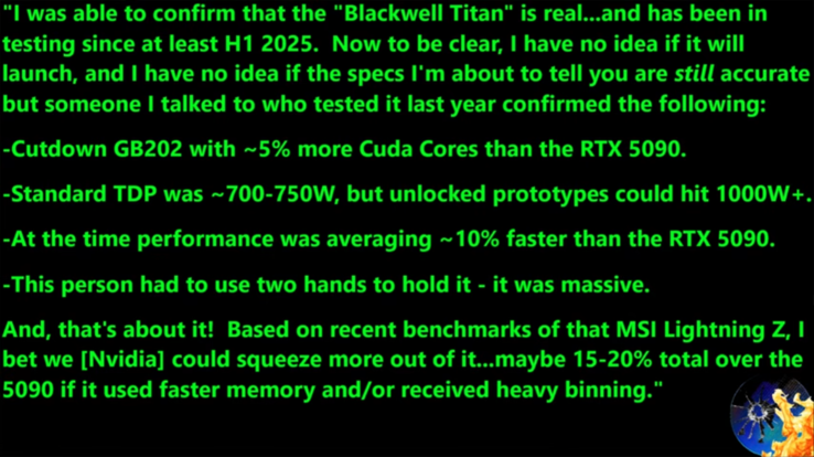 Specifiche RTX 5090 Ti/Blackwell Titan 