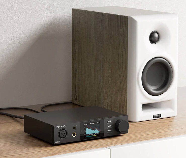 Il DAC Topping DX5 II dispone di una modalità di preamplificazione per l'utilizzo con diffusori esterni attivi. (Fonte: Topping)