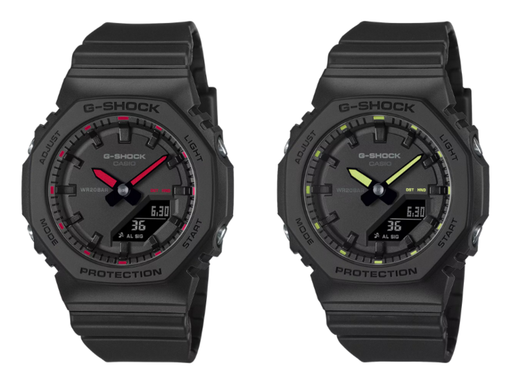 Gli orologi Casio G-Shock GMA-P2100SA-1A1 (a sinistra) e GMA-P2100SA-1A2 (a destra). (Fonte: Casio)
