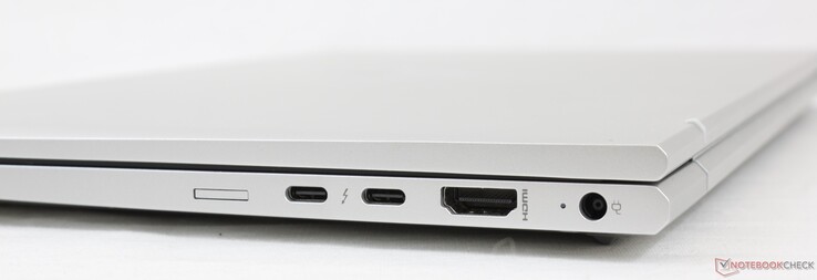 A destra: Slot Nano-SIM (opzionale), 2x USB-C con Thunderbolt 4, HDMI 2.0b, adattatore AC