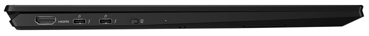 Lato sinistro: HDMI, 2x Thunderbolt 4 (USB-C; Power Delivery, Displayport), interruttore webcam