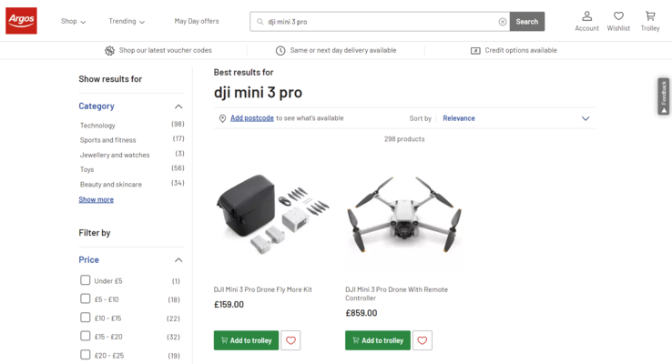 Il Mini 3 Pro e il Fly More Kit saranno disponibili per un totale di 1.018 sterline. (Fonte immagine: Argos)