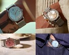 Orologi Timex x Todd Snyder Marlin Mesh con quadranti argentati, blu acqua e color salmone con effetto sunburst, mostrati sia indossati che non indossati al polso.