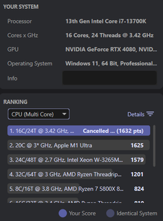 risultati multi-core della CPU i7-13700K
