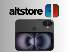 I loghi AltStore e meloNX sopra l'iPhone 16 (Fonte immagine: Apple, AltStore, meloNX con modifiche)