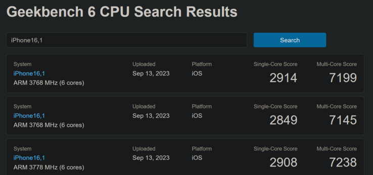 Apple A17 Pro: i risultati di Geekbench (immagine da Geekbench)