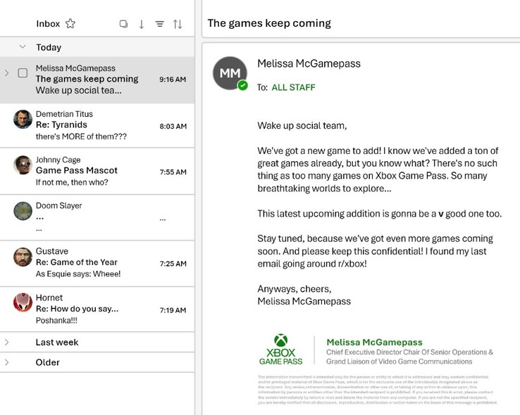 Email inscenata da Xbox. 