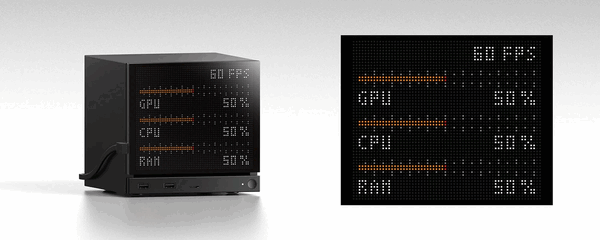 Il pannello frontale Jsaux Pixel Matrix si collega tramite USB-C e mostra i dati in tempo reale.