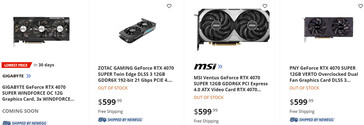 RTX 4070 Super prezzo di listino su Newegg (Fonte immagine: Newegg via: VideoCardz)