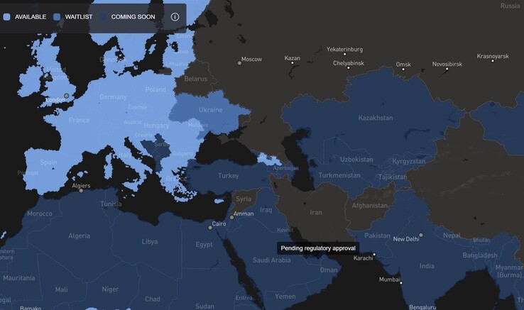 Disponibilità di Starlink. (Fonte: SpaceX)