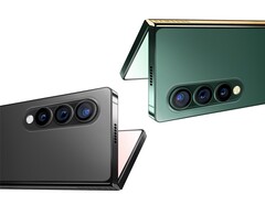 Un rendering di come potrebbe apparire il Galaxy Z Fold 3, basato su materiale di marketing trapelato. (Fonte: Meeco.kr)