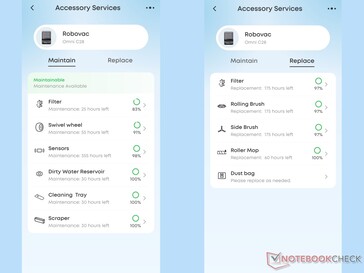 l'app eufy monitora la manutenzione e la sostituzione degli accessori.