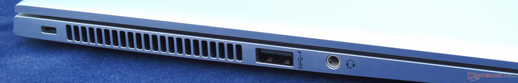 Left: Kensington lock, vents, USB 3.0 (Gen 1) Type-A (always-on), combo headset