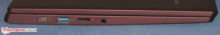 A sinistra: USB 3.2 Gen 1 (Type-C; DisplayPort, Power Delivery), USB 3.2 Gen 1 (Type-A), card reader (microSD), jack audio combinato