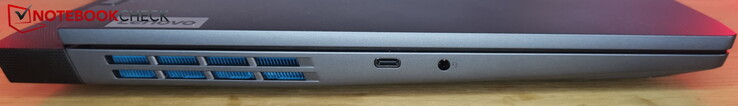 A sinistra: USB-C 3.2 Gen 2 (10 Gbit/s, DisplayPort 1.4, PD con 140 W), porta per cuffie