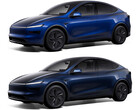 La Model Y nel nuovo colore Marine Blue rispetto al Deep Blue Metallic (in alto). (Fonte: Tesla)