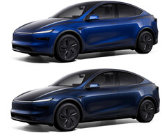 La Model Y nel nuovo colore Marine Blue rispetto al Deep Blue Metallic (in alto). (Fonte: Tesla)