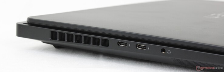 Sinistra: 2x USB-C Thunderbolt 4 con DisplayPort 2.1 + Power Delivery, cuffie da 3,5 mm
