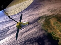 Un'immagine concettuale del satellite NISAR in orbita sopra la California (Fonte immagine: NASA e JPL-Caltech; ritagliata)