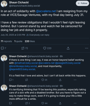 Shaun Cichacki annuncia le dimissioni da Vice (Fonte immagine: screenshot, account Shaun Cichacki Bluesky)