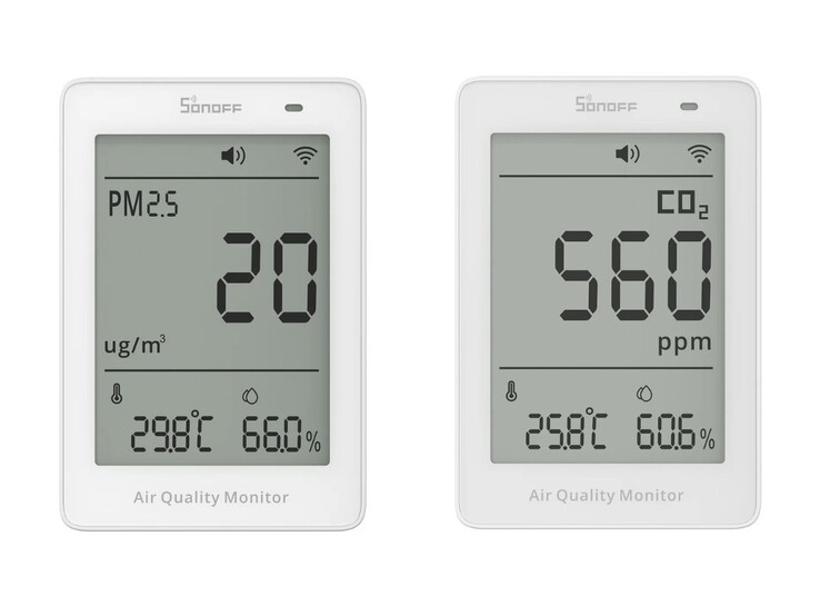 I sensori PM2.5/PM10 (a sinistra) e CO2 (a destra) Sonoff AirGuard