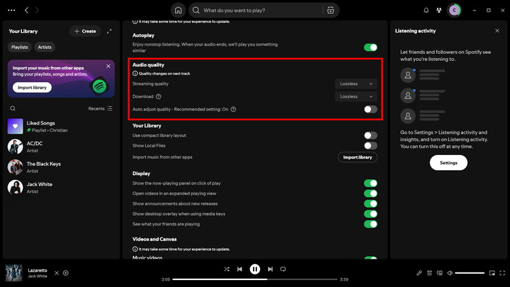 Passare alla qualità senza perdita di dati su Spotify