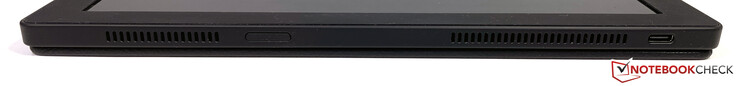 A sinistra: presa d'aria, slot SIM (opzionale), presa d'aria, USB-C (3.2 Gen. 2, Power Delivery e DisplayPort 1.2)