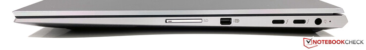 Lato destro: Lettore SD, Mini-DisplayPort, 2x USB-C con Thunderbolt 3 (3.2 Gen.2, DisplayPort), alimentazione