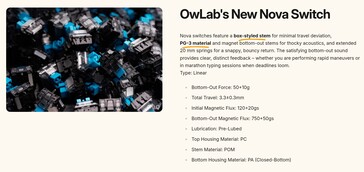 Specifiche dell'interruttore Nova HE di OwLabs