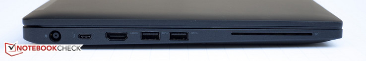 Lato Sinistro: alimentazione, USB Type-C Gen 2 w/ Thunderbolt, HDMI, 2x USB 3.0, lettore smart card